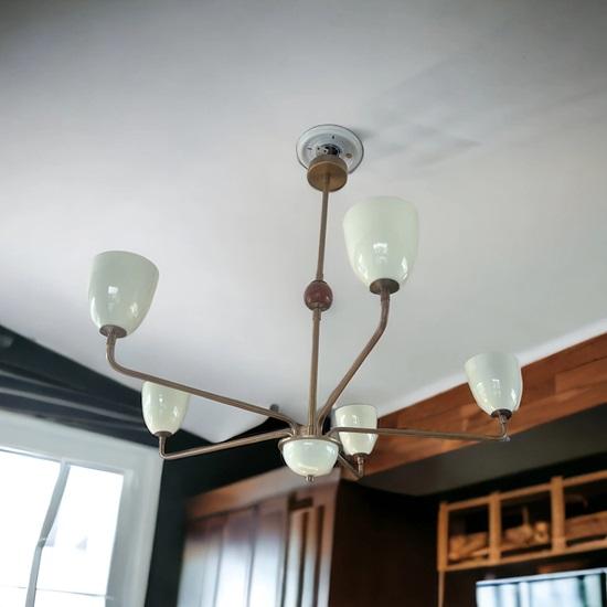 5-ламповая латунная люстра середины века Sputnik, потолочный светильник, подвесной светильник для столовой, гостиной, спальни, прихожей