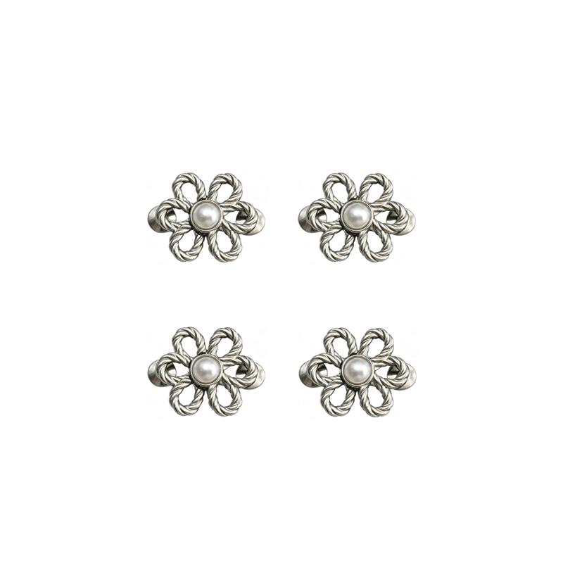 2/4Pcs No‑Sew Flower Pearl Waist Buckle Detachable Pants Waist Reducing Clip Fashion Decor Brooch for Jeans Skirt Shirt Outfit