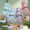 1PC New York Taxi Cityscape 750ml Color Plastic Sports Water Bottle Leakproof Flip Straw Lid Suitable for Sports Office Home Use