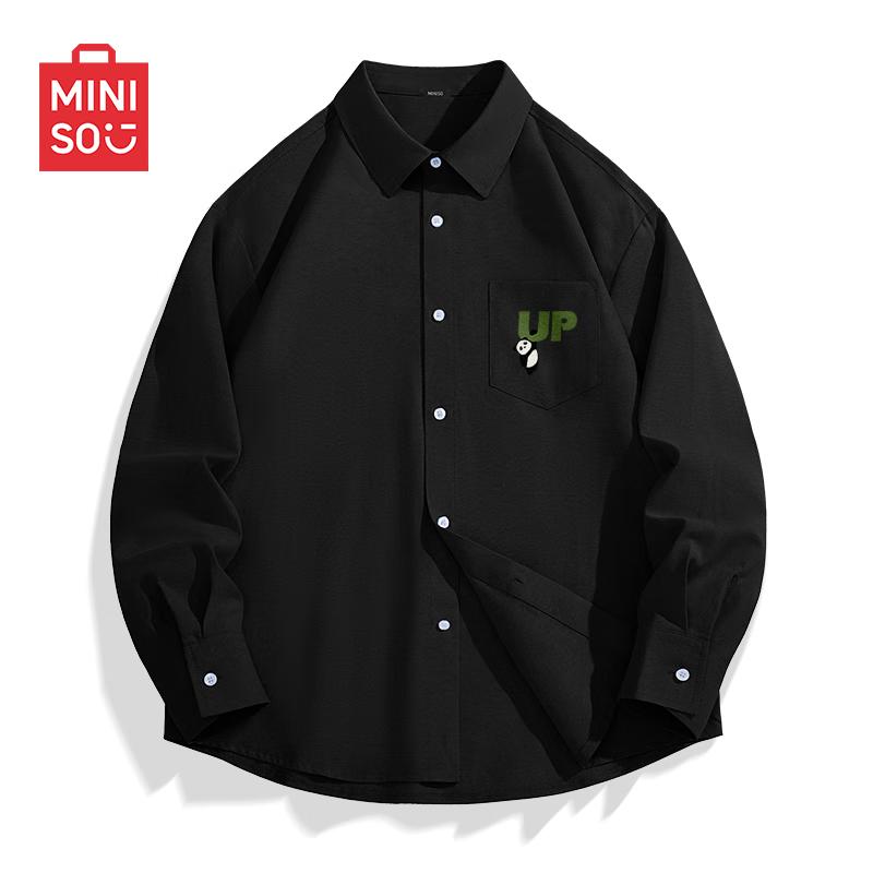 MINISO Men s Relaxed Fit Cuban Collar Long-Sleeve Shirt L