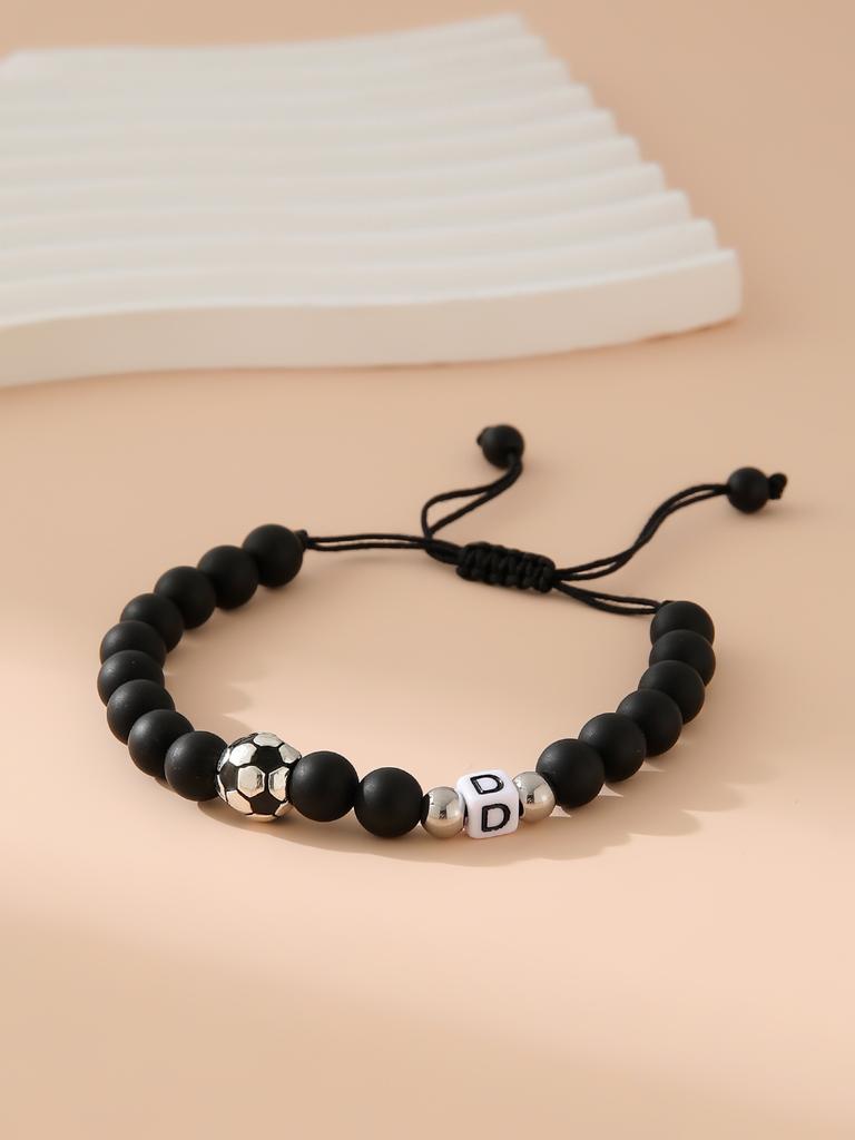 Mattschwarzes Fußball-Alphabet Verstellbares Perlenarmband Unisex Sport-Armband Schmuck
