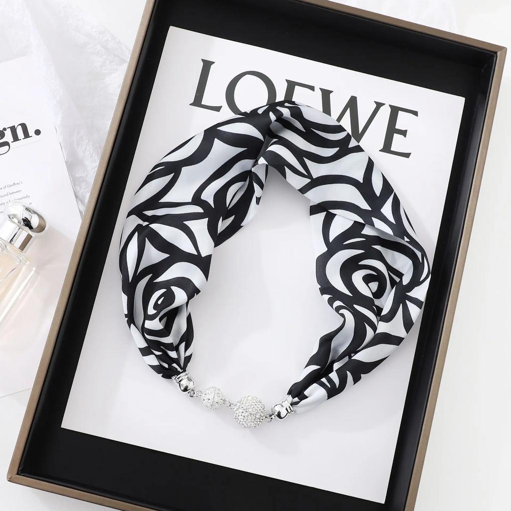 Fashion Magnet Buckle Neckerchief Solid Silk Scarf Women Skinny Headband Hand Wrist Bag Scarves Print Necklace Accessories