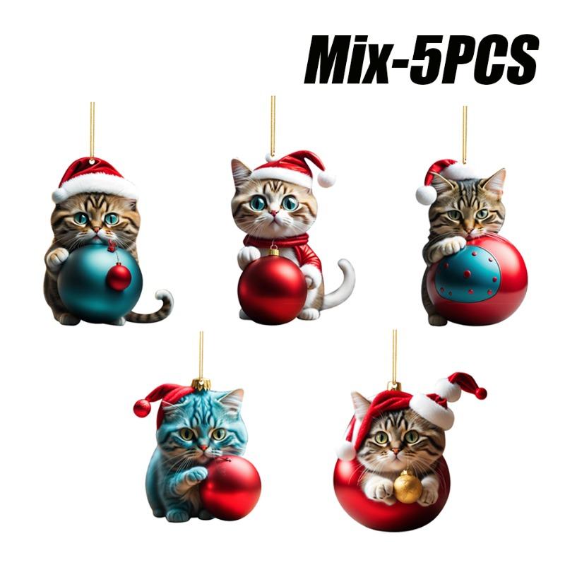 10PCS Cartoon Cat Pendant Car Cute Cat Pendant Ornament Christmas Tree Pendant Decoration Christmas Car Interior Decoration