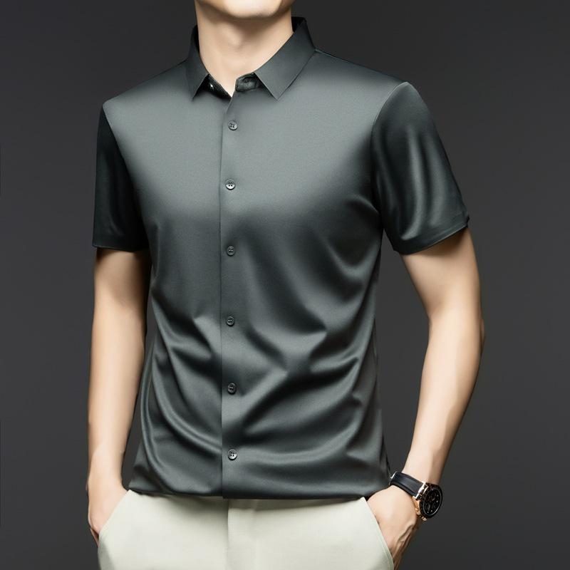 2025 Herren Sommer Eis Seide Kurzarmhemd - Atmungsaktiv, Knitterarm, Nahtlos, Einfarbig, Vielseitig Business Casual