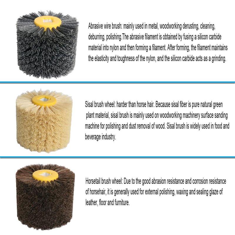 Yutnqin 1pc Deburring Nylon Abrasive Wire Drawing Round Brush Polishing Tool Sisal Horse hair Rotary brush For Furniture Wood