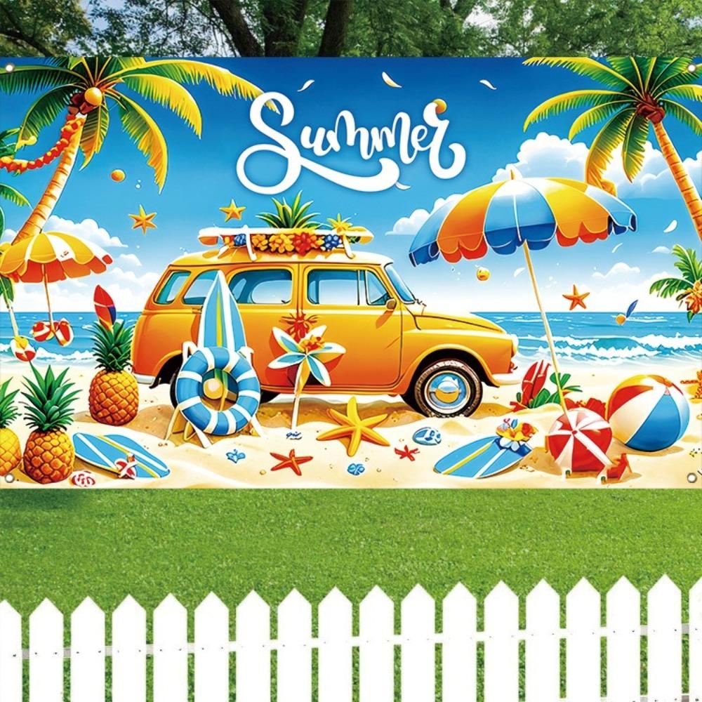 Flower Parasol Ball Design Summer Beach Backdrop Tropical Theme Seaside Backdrop  Summer Event