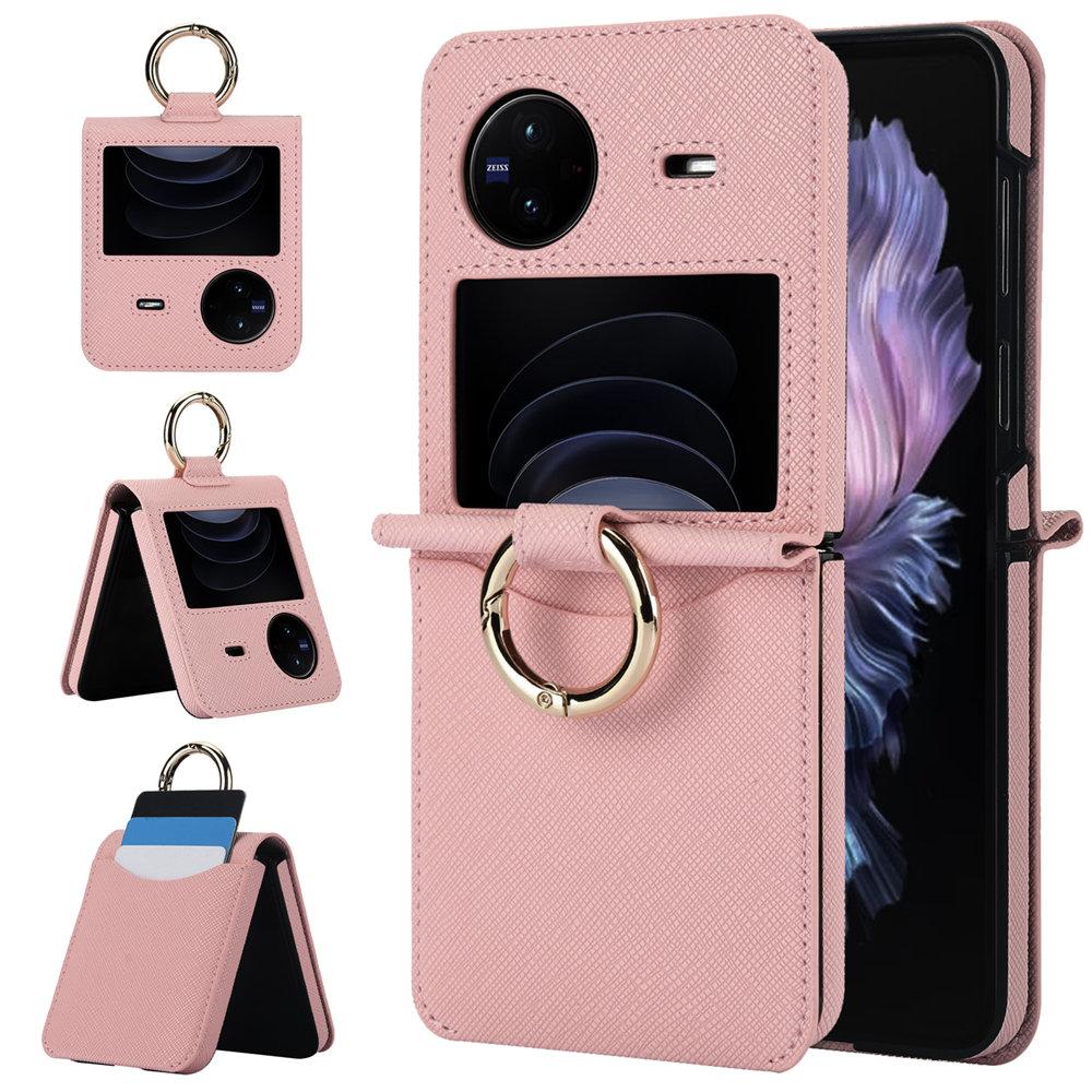 Cross Stripes Leather Credit Cards Slot Ring Holder Case For VIVO X Flip Protective Back Cover