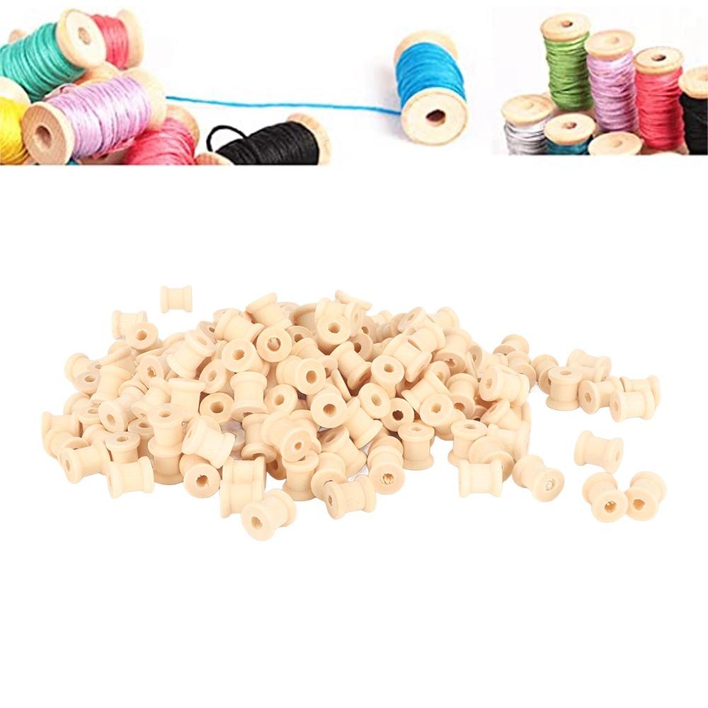 300Pcs Polished Wooden Bobbins Unfinished Barrel Shaped Spools Smooth Empty Wood Spools DIY Craft