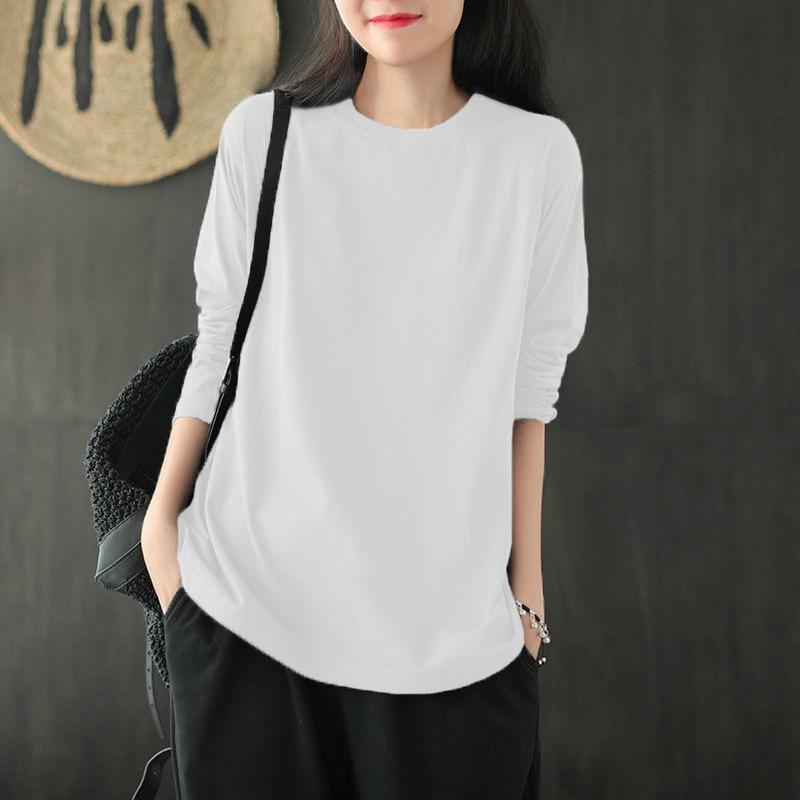 

Топ большого размера тонкий и универсальный, весна и осень новый круглый вырез свободный скрывающий живот повседневная футболка для женщин 3XL