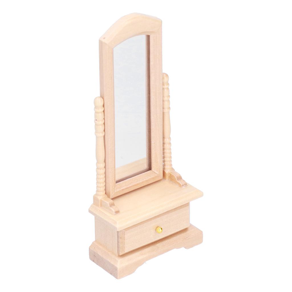 1:12 Puppenhaus Schminkspiegel mit Schublade Miniaturmöbel Dekorationszubehör Burlywood