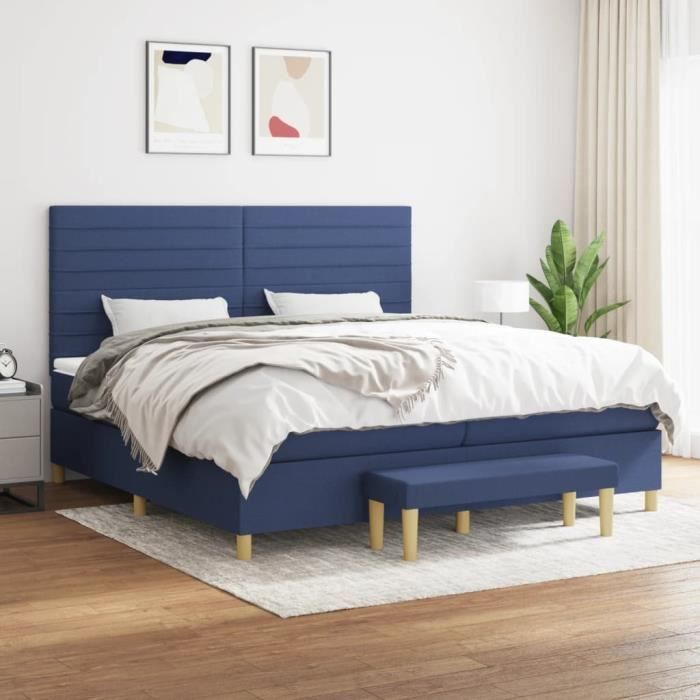 3137267 vidaXL Lit à sommier tapissier avec matelas Bleu 200x200 cm Tissu
