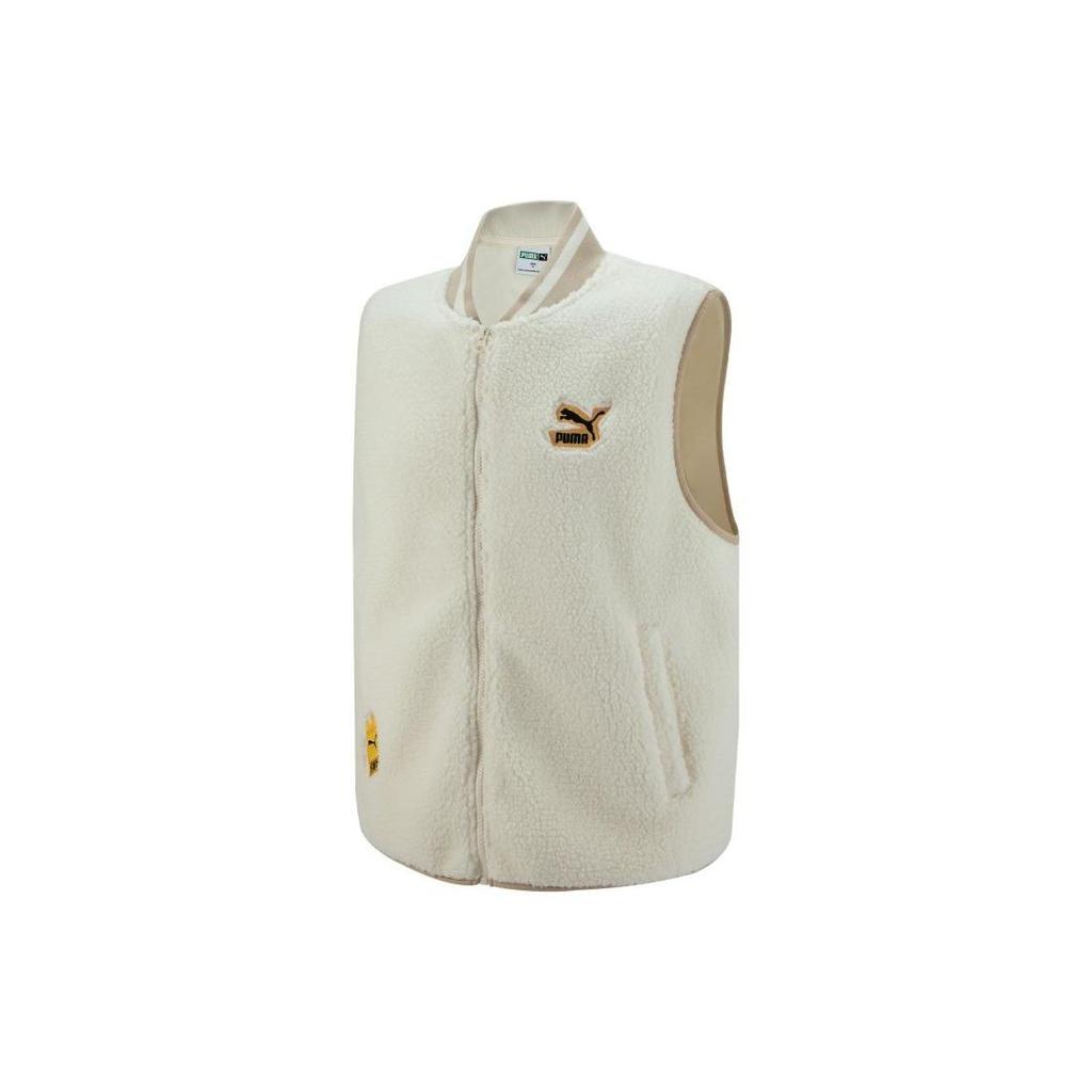 Puma Logo Print Color-Block Fleece Vest Men Tops White 539967-65