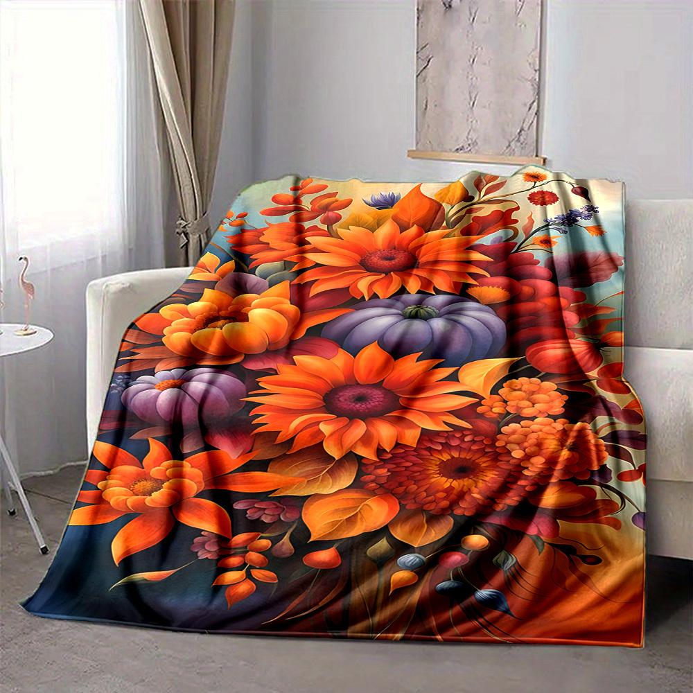 1pc Autumnal Bouquet Blanket, Lightweight Flannel Throw Blanket for Sofa, Bed, Travel, Camping, Living Room, Office, Couch023