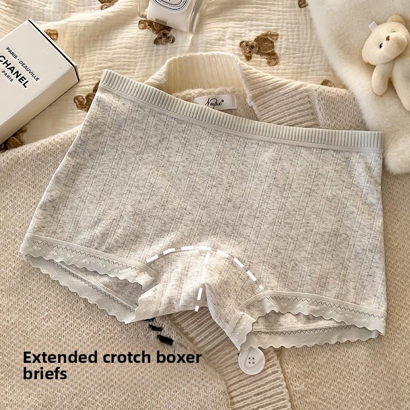 Women's Summer Cotton 10A Antibacterial Cotton Extended Crotch Mid Waist Flat Angle Briefs