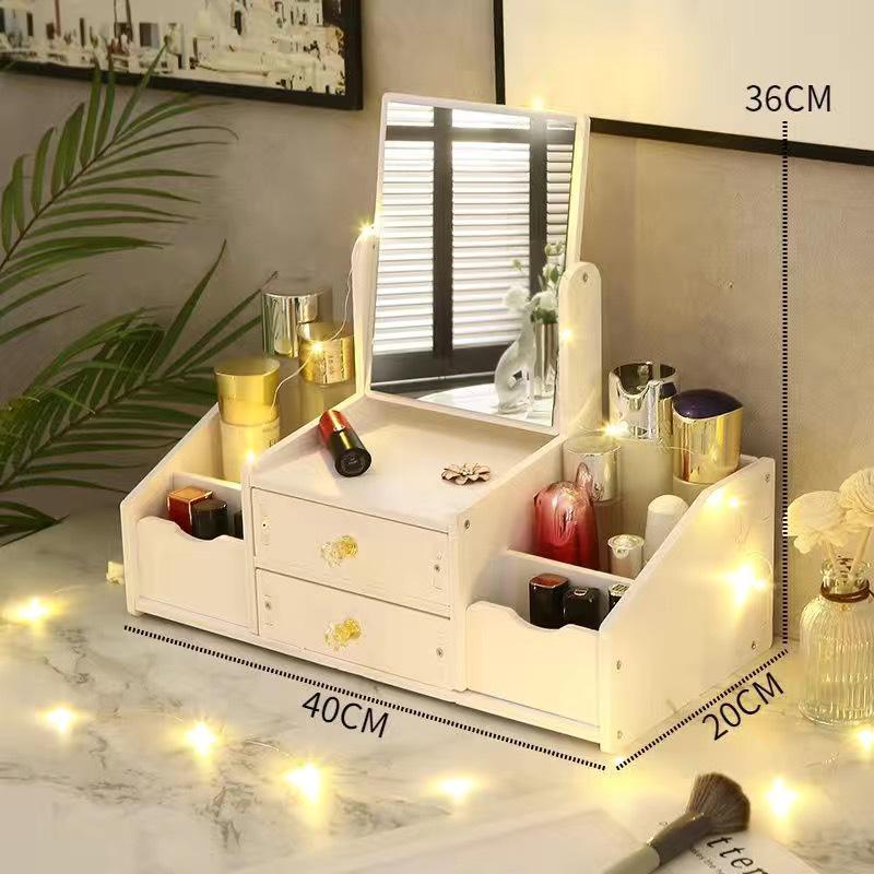 Influencer Girl's Portable Makeup Mirror with Storage for Dorm Desktops