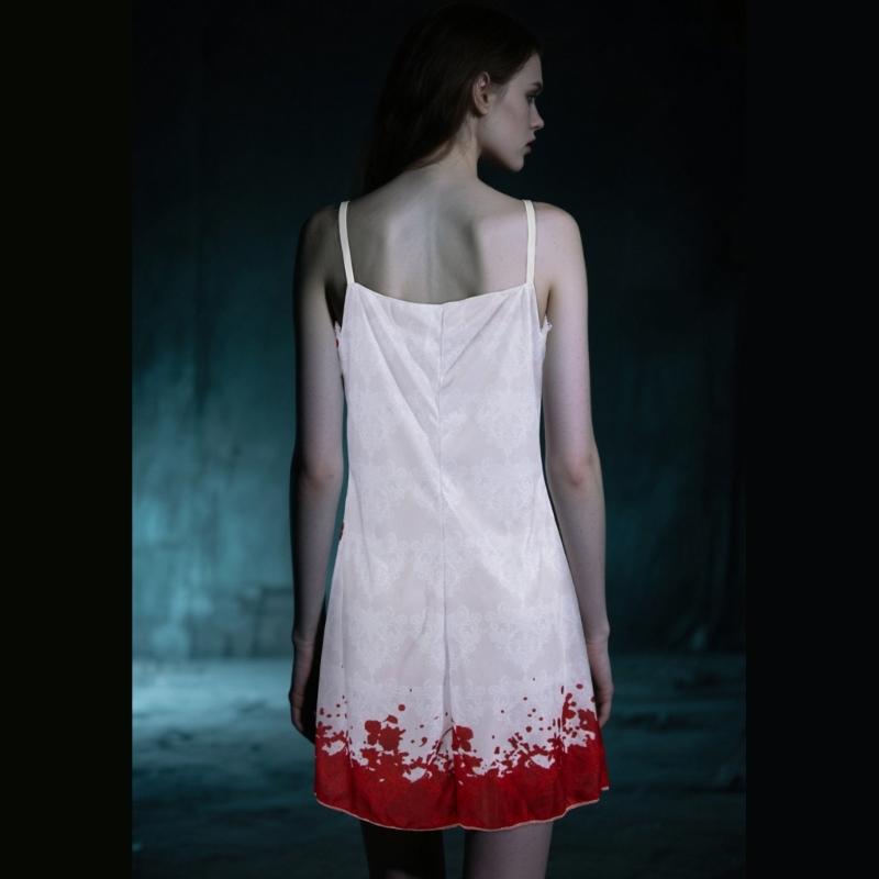 Halloween Abschlussballkönigin Kostüm Blutiges Nachthemd Kleid Abschlussballkönigin Schärpe Kronen Stirnband Cosplay Verkleidungsparty Zubehör