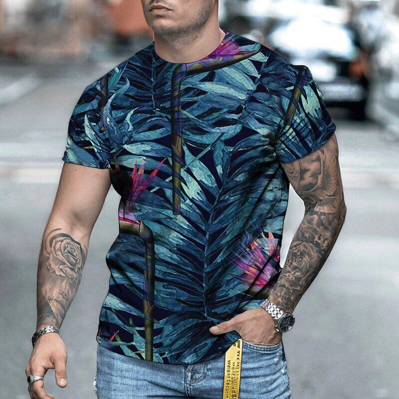 Summer Flower Flamingo Tshirts for Men Vacation Style Plant 3D Printing Street Casual Loose T Shirt