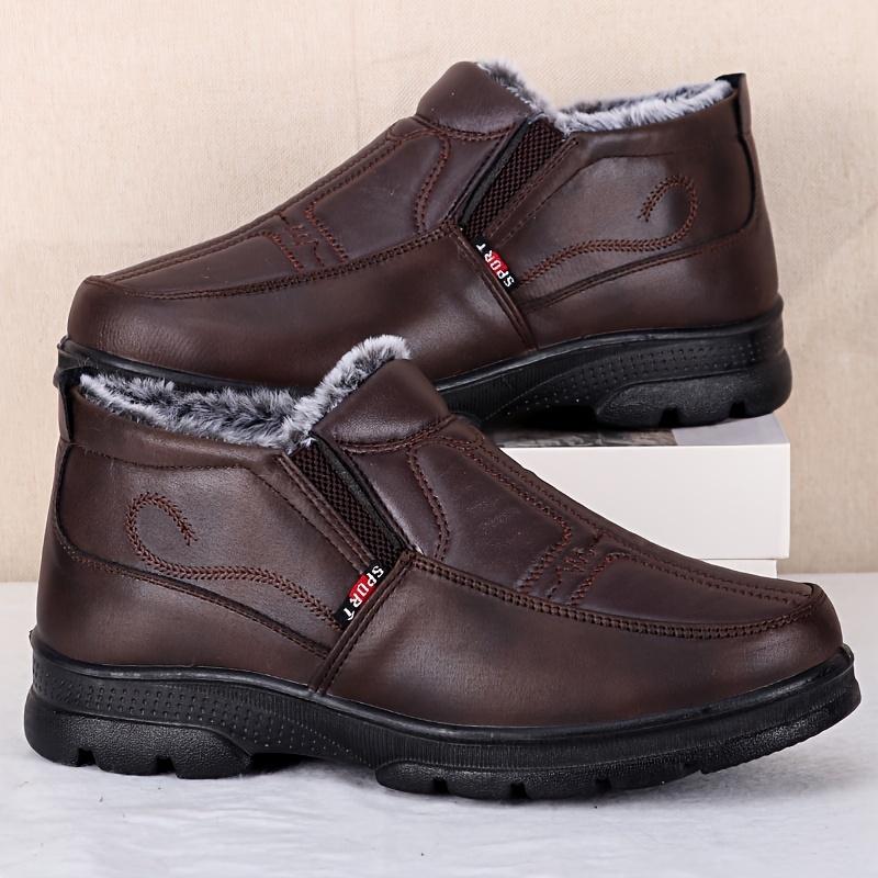 Herren Schlupf-Knöchel-Schneestiefel Rutschfeste Winterwanderschuhe mit Plüschfutter Kaltwetter Outdoor Trekking-Schuhwerk zum Wandern Winterstiefel