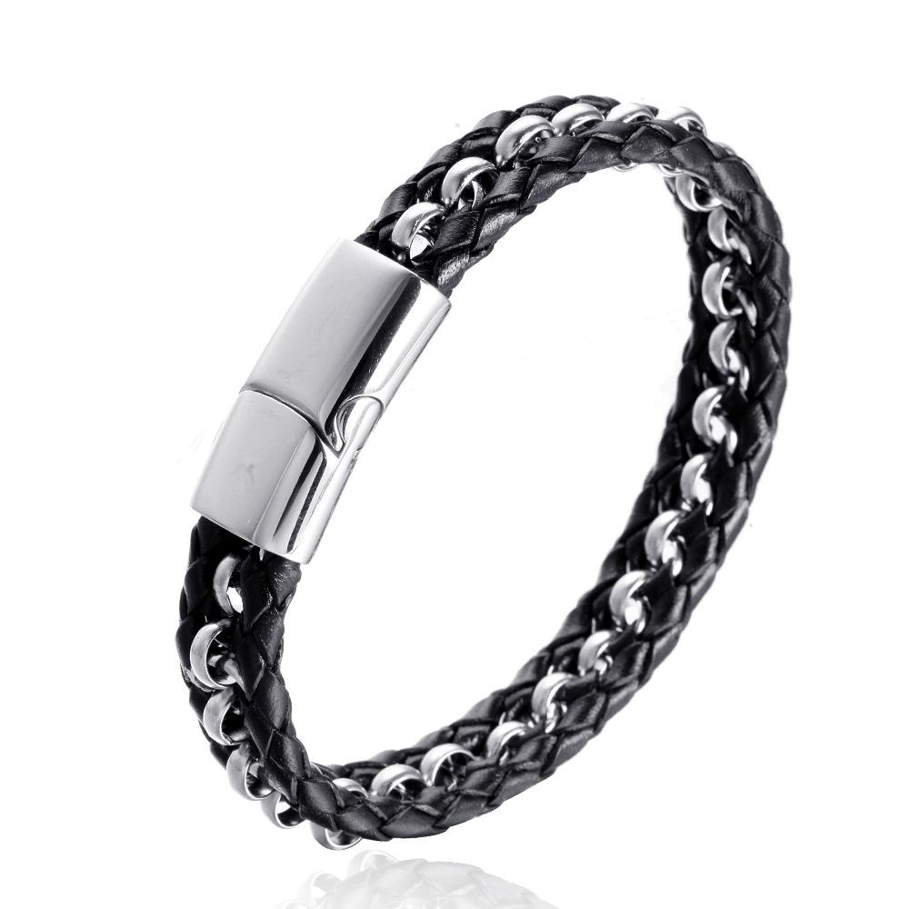 Punk rock style, woven chain men s leather bracelet, fashion daily jewelry gift accessories
