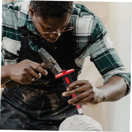 SOLUSTRE Wide Guarded Flat Chisel with Tungsten Half-Circle Lock and Handguard for Carving Rock, Concrete, and Brick, Heavy-Duty, Chrome Vanadium Stee