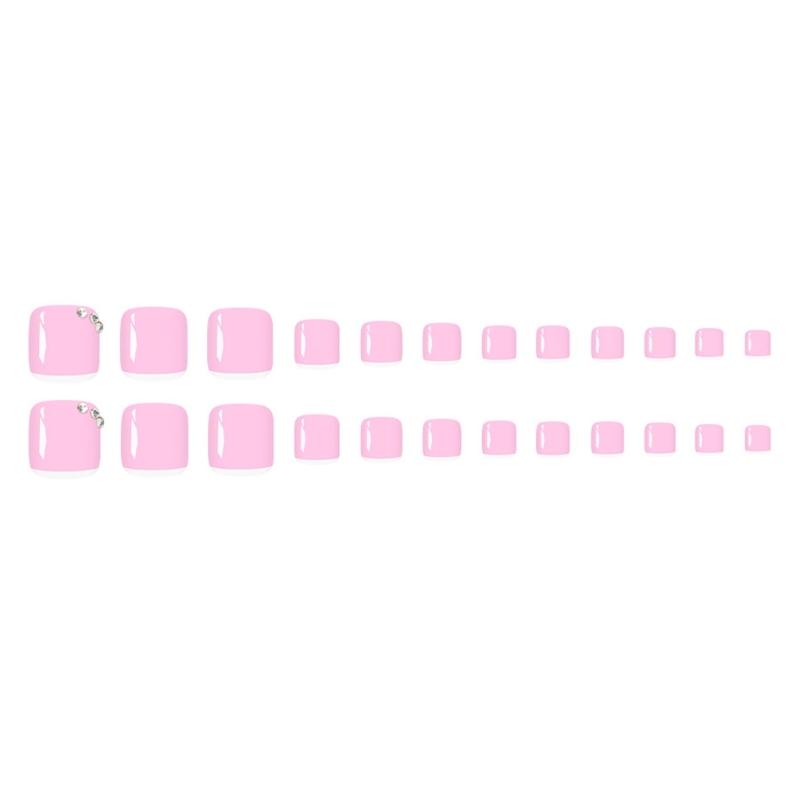 Elegant Press On Toenails French Design White Edge Light Pink Glitters Accents NonToxic Fake Nail Easy Application For Holiday