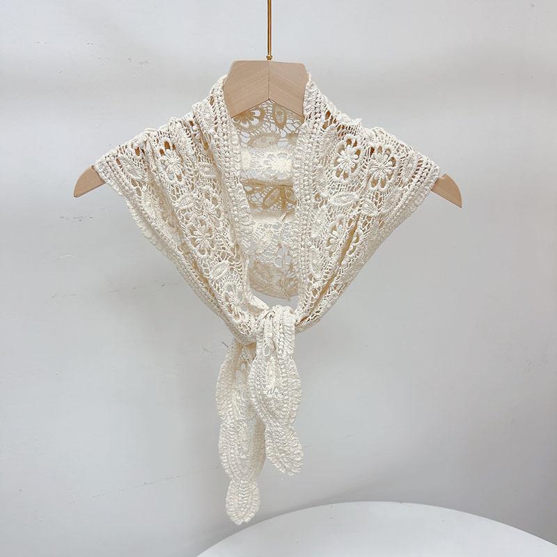 Women Spring and Summer Cotton Triangle Scarf Filigree Knitted Beach Bandana Wrap Pashmina Stole Foulard Hijab