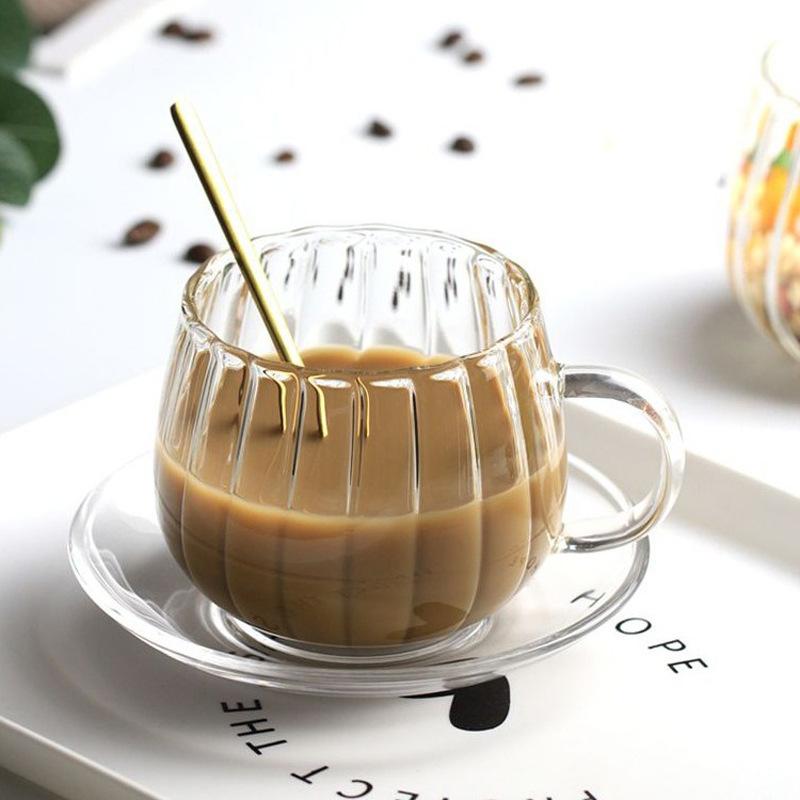 High Borosilicate Glass Juice Beverage Cup Drinking Cup Vertical Pattern With Handle Glass Single Layer Cup Household Milk Coffee Cup