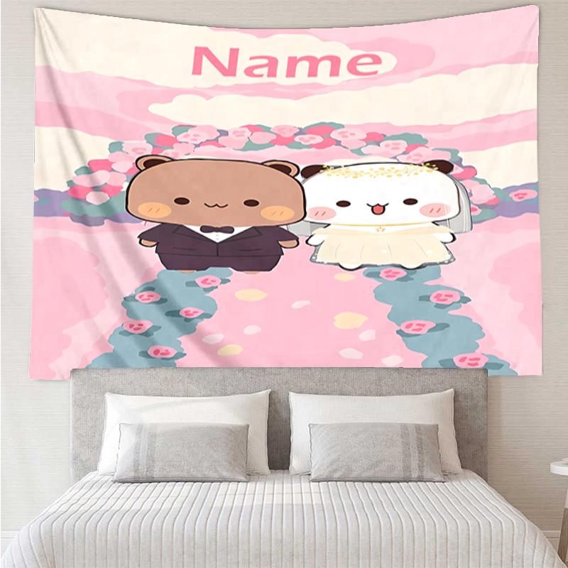 Custom Name Bubu Dudu Print Tapestry, Backdrop, Easy Setup, Ideal for Bedroom, Office & Living Room, with Aesthetic Wall Hanging Decor.