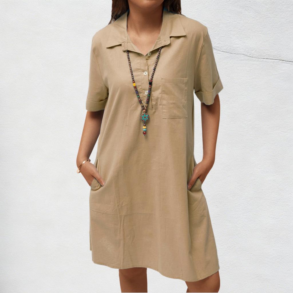 Women's Shirt Dress Button Down Short Sleeve Dresse With Pockets