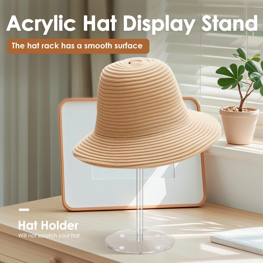 Acrylic Hat Stand Wig Display Holder Clear Domed Baseball Cap Holder with Pedestal Tabletop Organizer Baseball Cap Storage Rack
