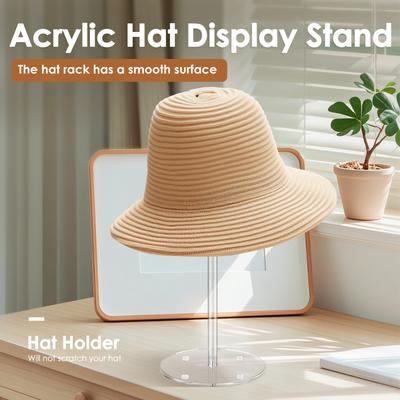 Clear Acrylic Hat Stand and Wig Holder Rack with Pedestal and Round Base Tabletop Organizer Storage Rack Baseball Display Case
