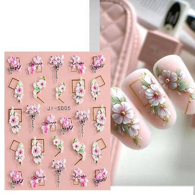 5D DIY Nail Art Stickers Självhäftande Nail Art Manikyr Tips Bokstavsblad Blomma Nagelstift Dekor Wrap