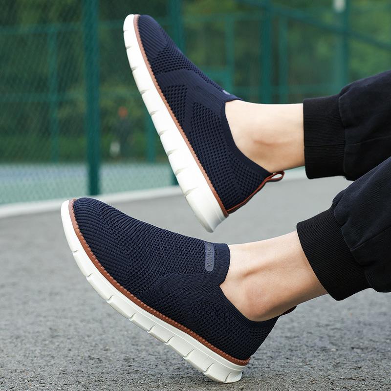 Fashion Large Men's Casual Shoes Spring Breathable Fly Woven Non Slip Running Shoes Fashion Lightweight Comfortable Vulcanized Shoes