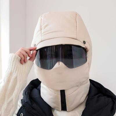 Trapper Hat For Women 4-in-1 Windproof Cap Cold Weather Cap With Hood Earflap Goggles For Men Women Winter Cold Weather Cycling
