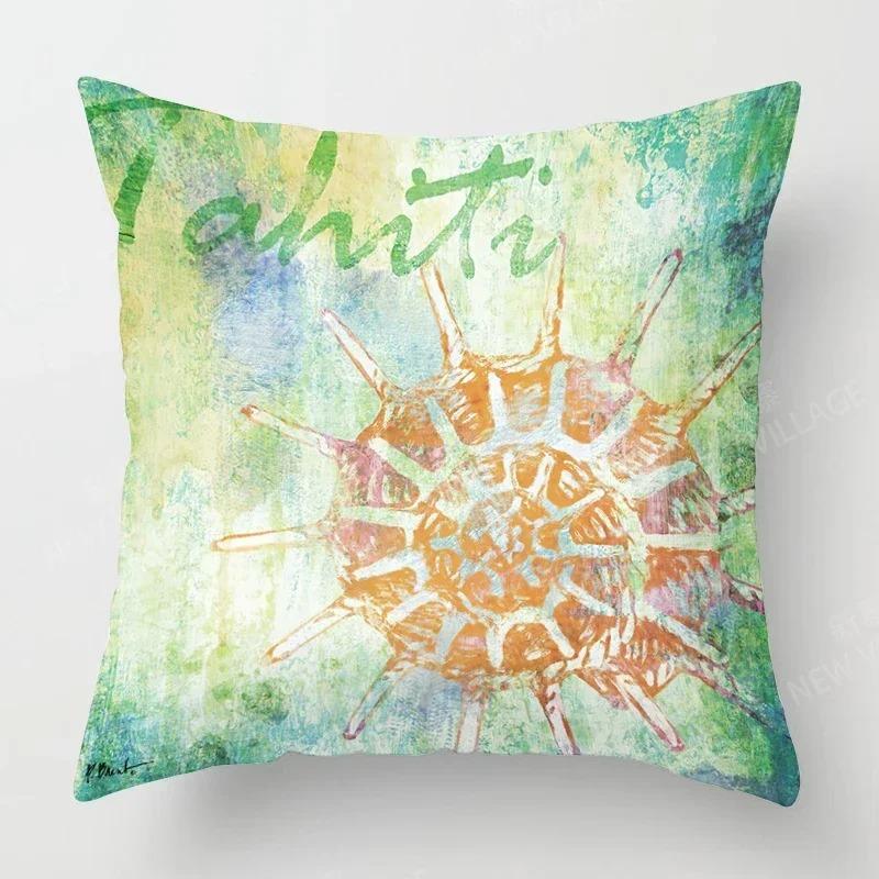Home Decor Seashells & Starfish Beach-Themed Pillow Covers Pattern Cushion Cover Suitable for Sofa Bedroom Car Pillow Cover