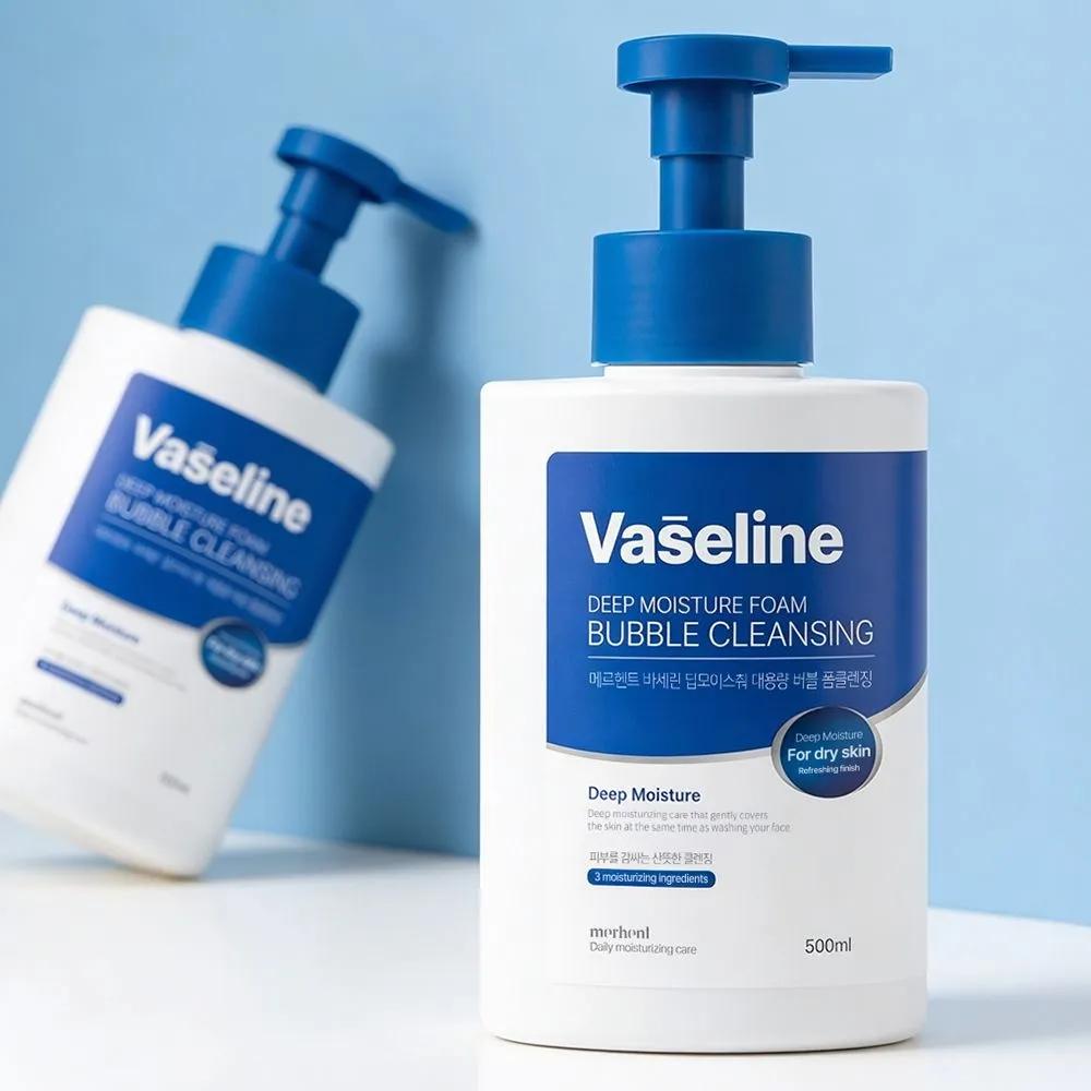 1+1+1 Merhent Vaseline Bubble Foam Cleansing 500ml Large Size Mildly Alkaline Cleansing Foam Facial Cleanser Foam