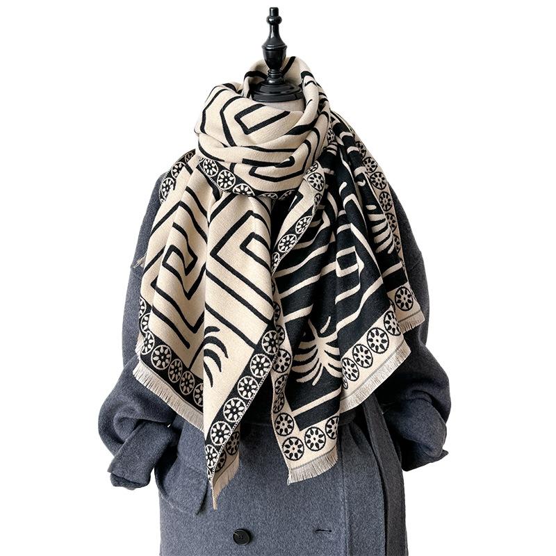Simple Style Large Grid Temperament Double-sided Imitation Cashmere Scarf Winter High-end Warm Shawl
