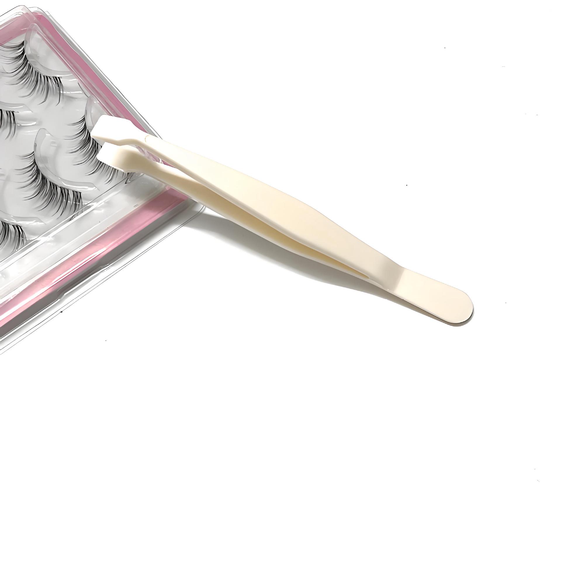 Cross-border Hot Sale New Flat Head Lower Eyelash Tweezers: Glue-Free, Beginner-Friendly False Eyelash Tool Bulk покинуть белый