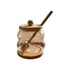 High Borosilicate Glass Jar Shatterproof Temperature Resistant Honeys Container Wood Stirring Stick and Lid for Kitchen