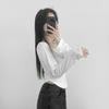 tops Women's Korean Fashion Tops Cut and Sew Long Sleeve Cropped Short Length Slim Stretch Plain Solid Color Affordable Simple Feminine Casual Autumn