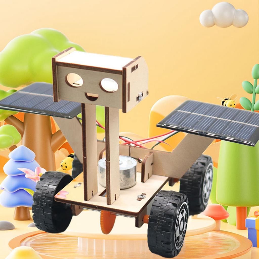 Solar Power Lunar Rover Toy Wooden Puzzle Car Assembly Model Kit for DIY Science Experiment