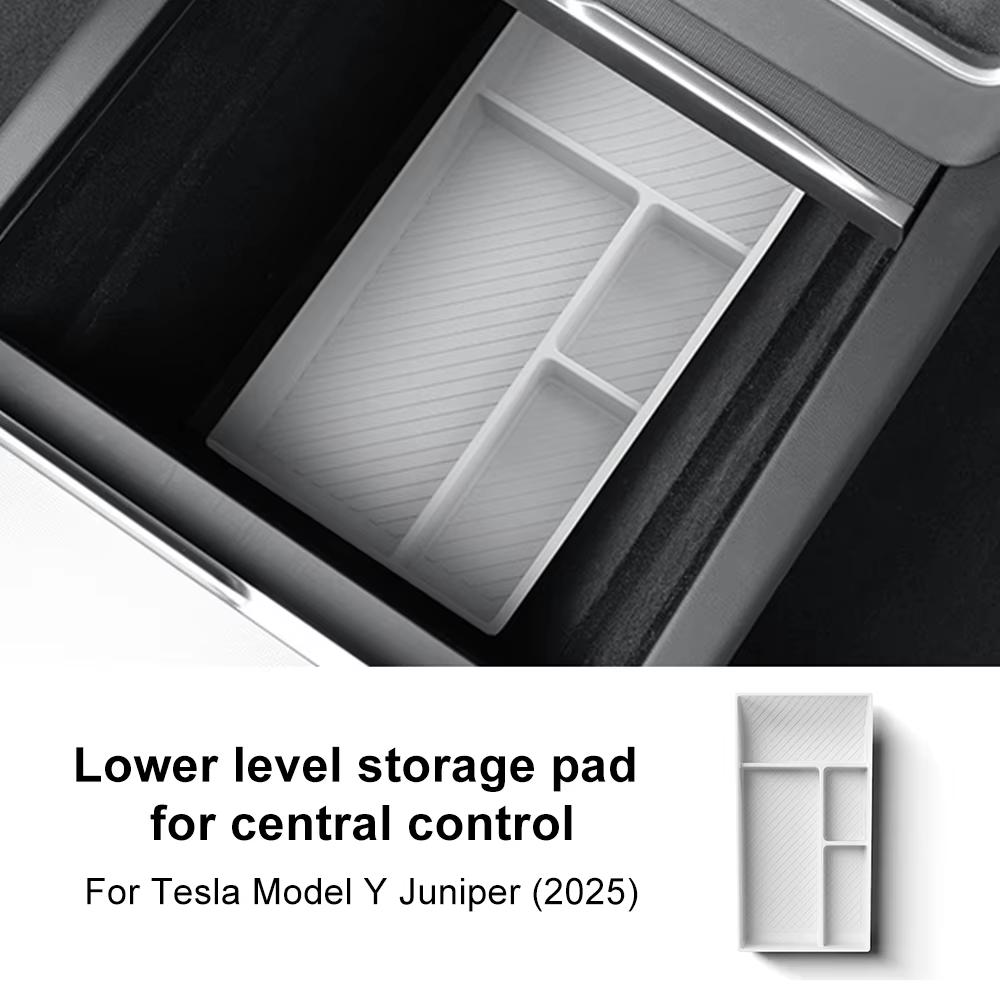 Silicone Car Central Console Storage Box for Tesla Model Y Juniper Launch 2025 2026-UP Tidying Black Tray Organizer Accessories
