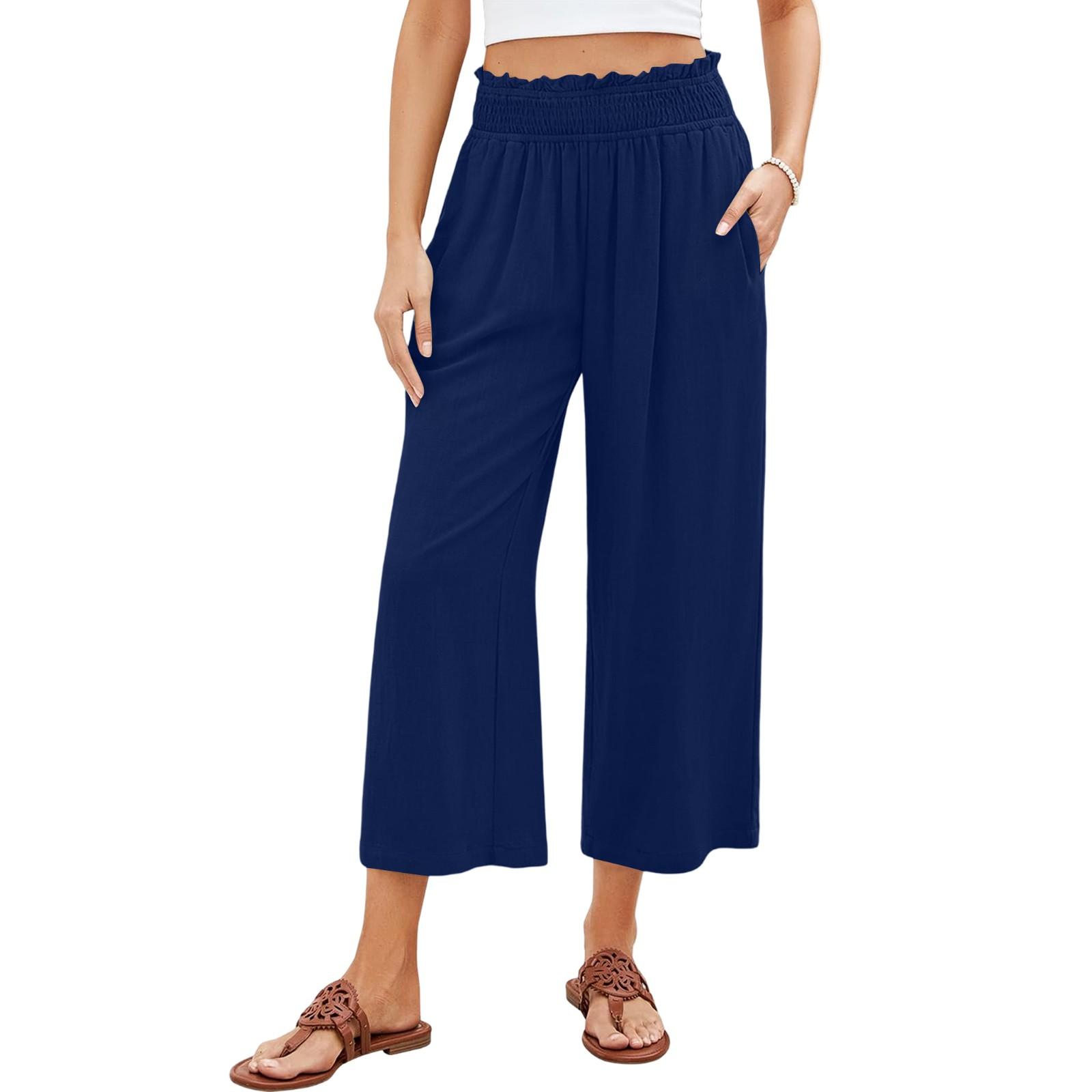 

Льняные брюки для женщин, повседневные, однотонные, с эластичной резинкой на талии, укороченные брюки M винный