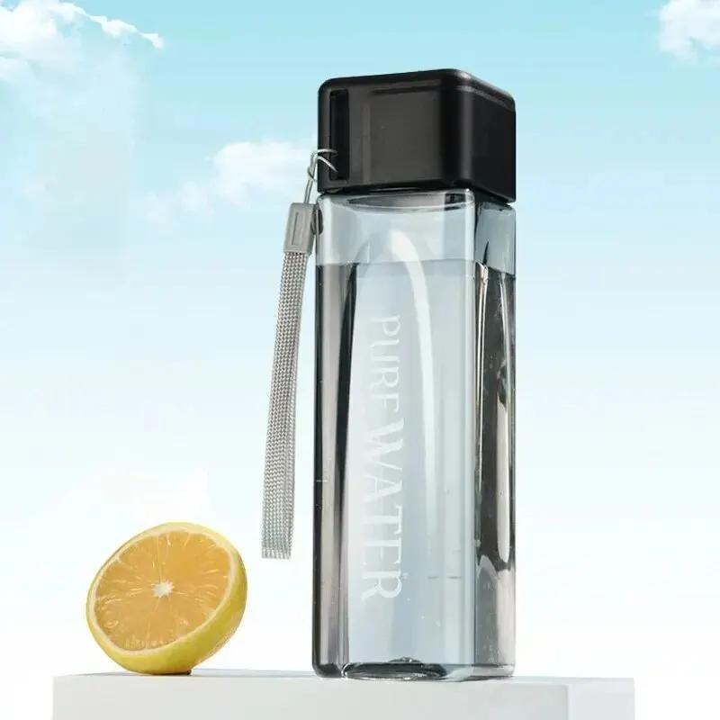 

1 шт. прозрачный квадратный стакан для питья в пластиковой переносной бутылке для воды Mate с молочным кабелем для занятий спортом на открытом воздухе 500ml