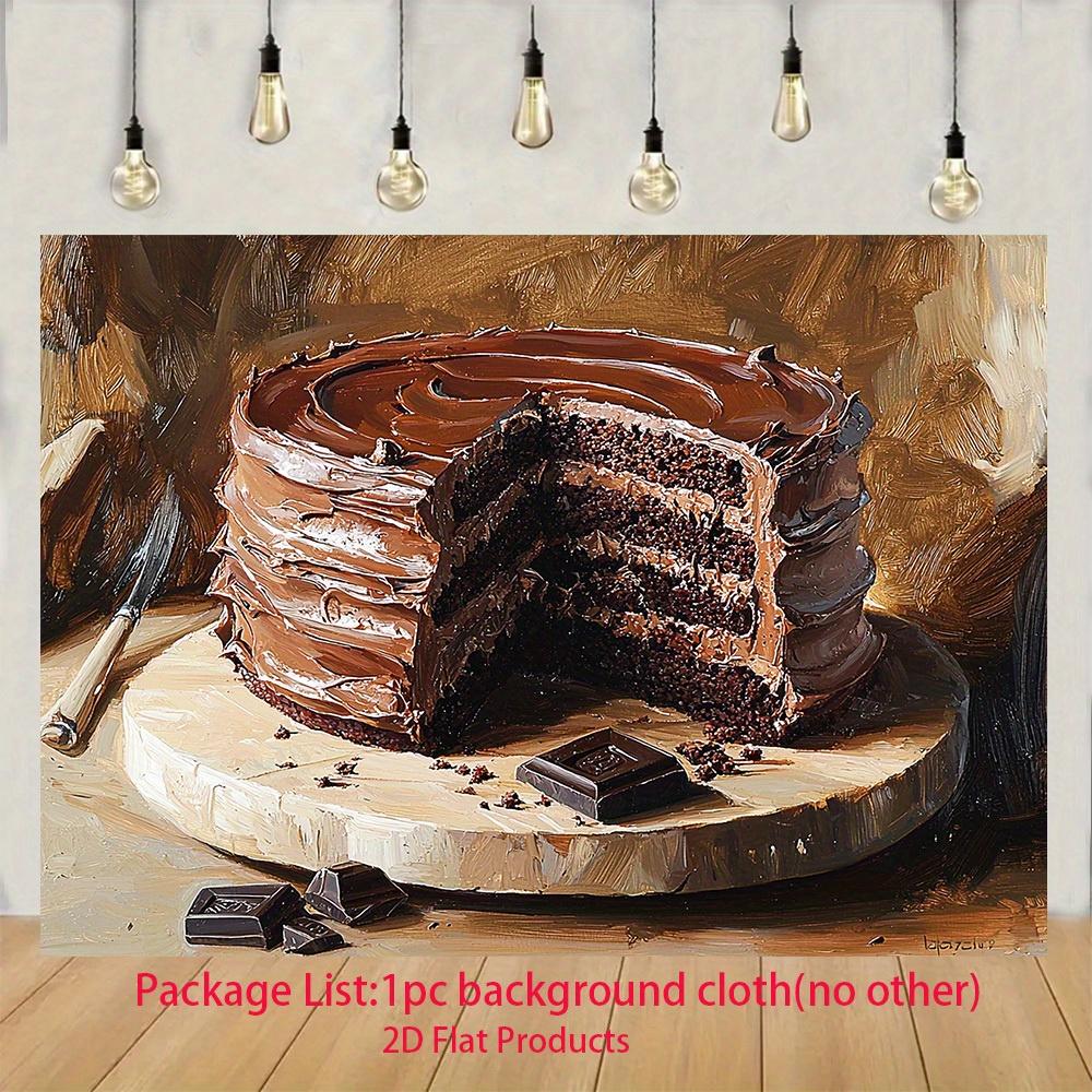 2D plane chocolate cake background cloth double-layer birthday cake with chocolate mousse polyester fiber 100x150cm