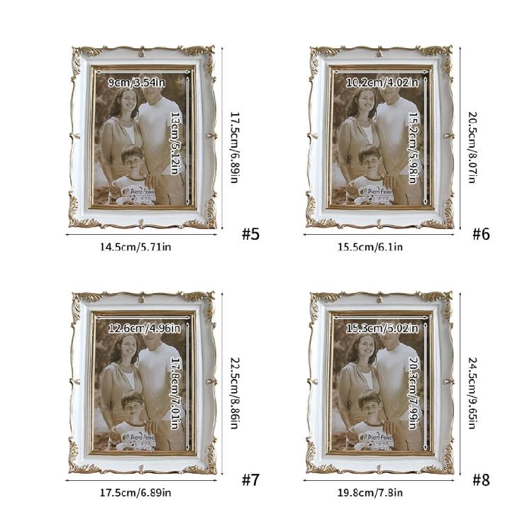 Antique Resin Art Golden Trim Photo Frame With Intricate Carved Pattern Tabletop Decors Picture Frame For Home Aesthetic