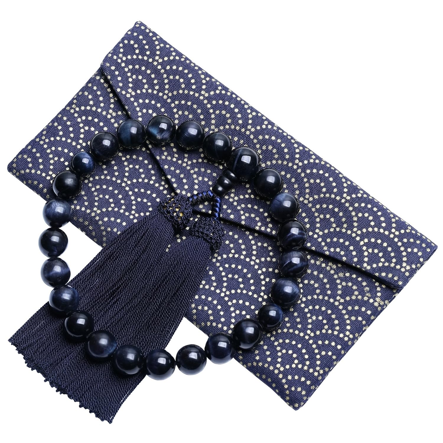 

LEOBEE STORE Men s Prayer Beads Juzu, Blue Tiger s Eye 22 Beads with Magnetic Clasp, Rosary Pouch Included, Memorial Service All Buddhist Sects