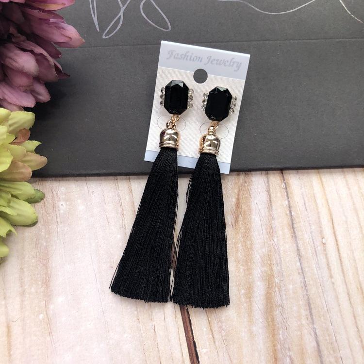 Retro flower gemstone with diamond fringed stud earrings long celebrity temperament earrings women's versatile earrings