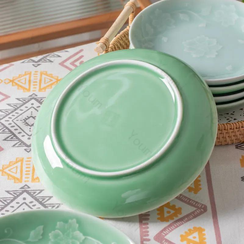 Kreativ Relieff Blomster Keramisk Tallerken High End Kinesisk Stil Middagstallerkener Deilige Retter Salattallerken Utsøkt Hjemmebordsservise