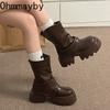 Vintage British Style Platform Thick Bottom Women Short Boots Autumn Winter Ladies Causal Height Increase Ankle Boots